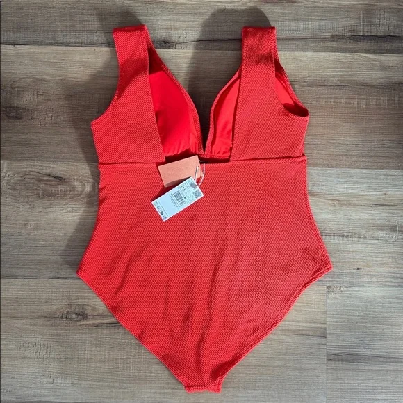 Mango Vneck Rib One Piece Bathing Suit Red Size 2x - Picture 9 of 9